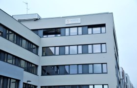 Modern building with 'Hostel Jugendherberge' sign.