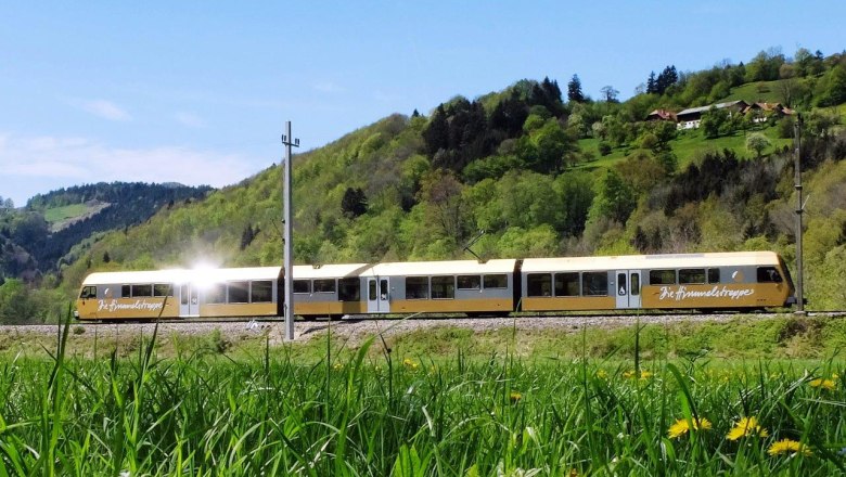 Die Himmelstreppe f&auml;hrt durch eine gr&uuml;ne, sanft h&uuml;gelige Landschaft.